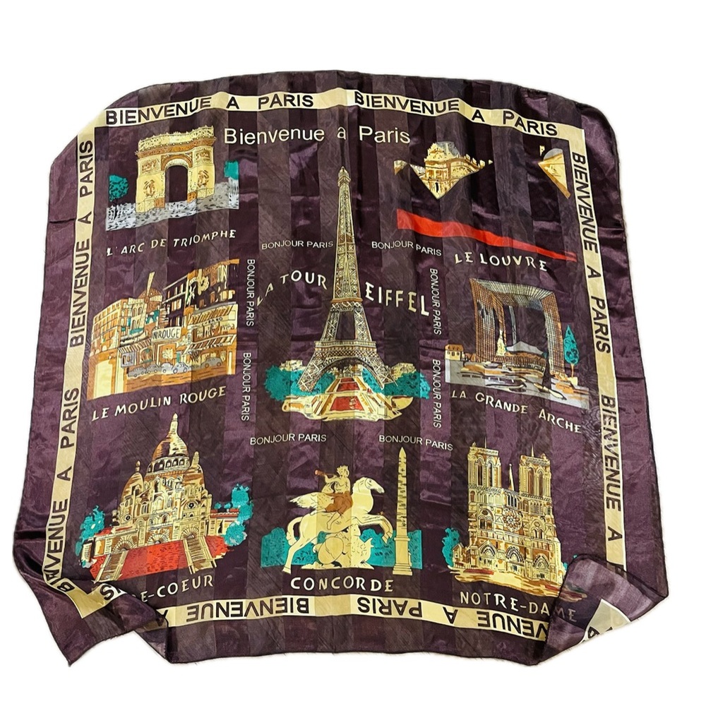 Vintage Parisian Landmark Scarf in Black and Gold